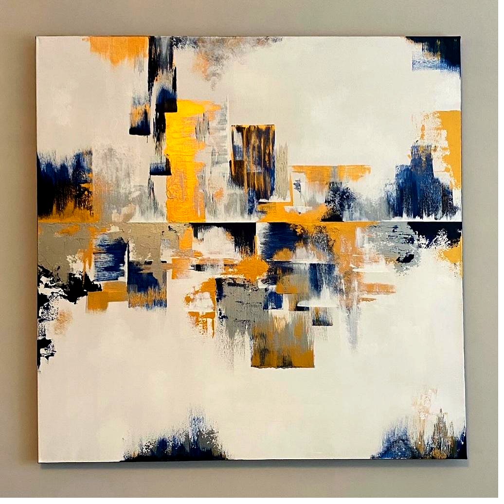 Navy and gold abstract on wall