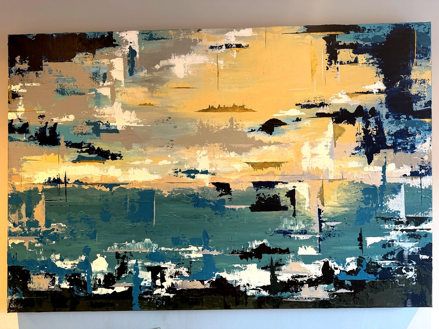 Teal and gold abstract painting