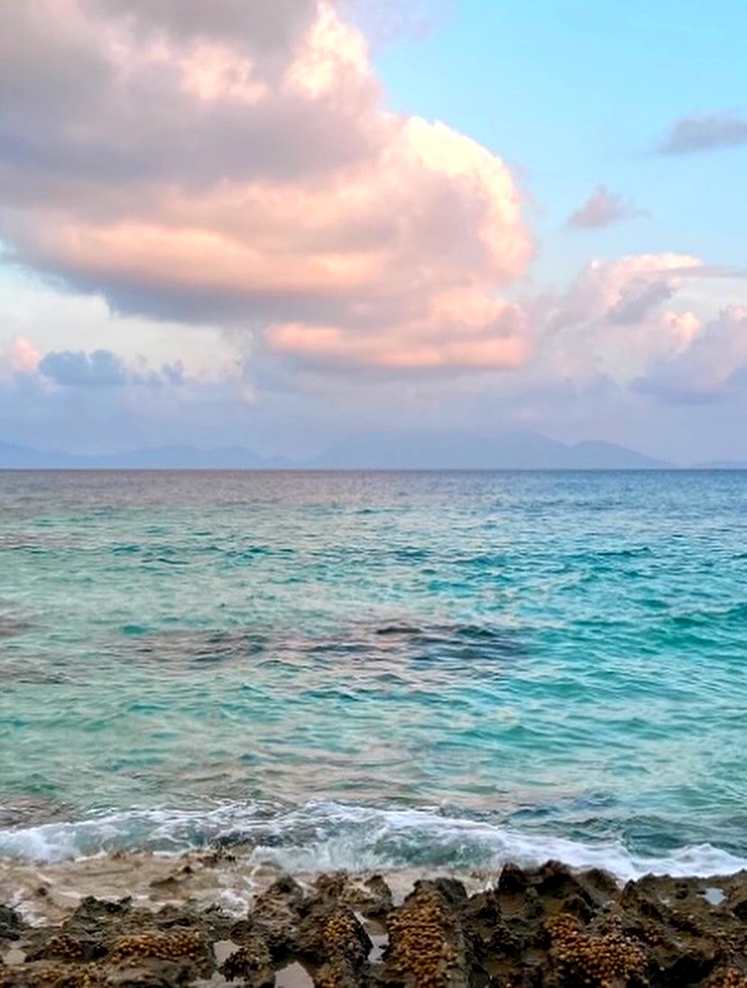 Turquoise sea at sunset